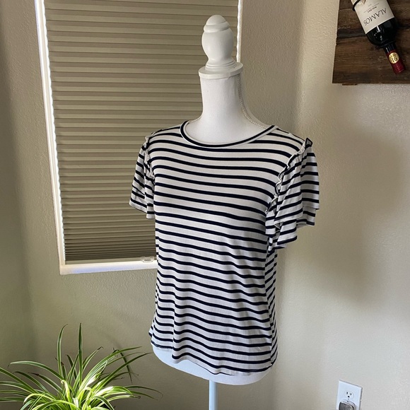 GREEN ENVELOPE • Striped Flutter Sleeve T-Shirt - Picture 2 of 5